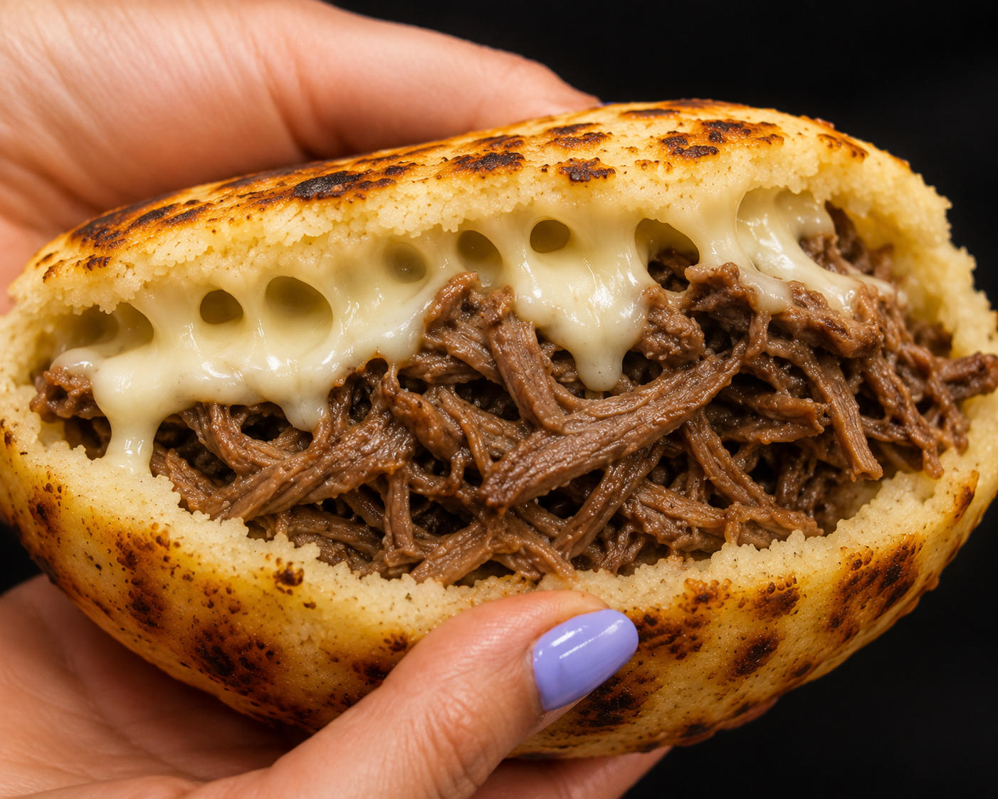 Arepa rellena de queso y carne