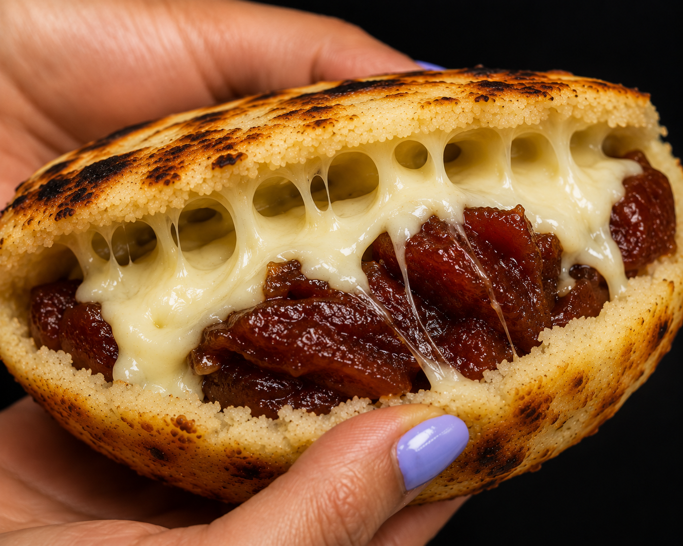 Arepa rellena de queso y bocadillo
